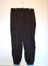 Simply Be Black satin cargo pants Size 20 Cuffed ankle silky feel lightweight