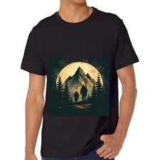 Men's Cotton Short Sleeve T-Shirt  Moonlit Mountain Scene with Silhouetted Pine 