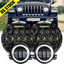 Para For Jeep Wrangler Jk 07-18 7 Pulgadas Ronda Faros 4 Luces Antiniebla