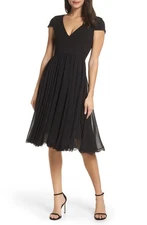 NEW DRESS THE POPULATION Corey Chiffon Fit & Flare Cocktail DRESS $198 SIZE L