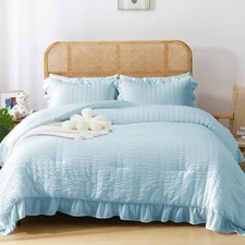 Comforter Set, 3 Pieces Seersucker Comforters Size, Queen Light Blue