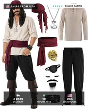 Vanderdyken 9 Pcs Pirate Costume Men Medieval Costume Renaissance Viking Outfit