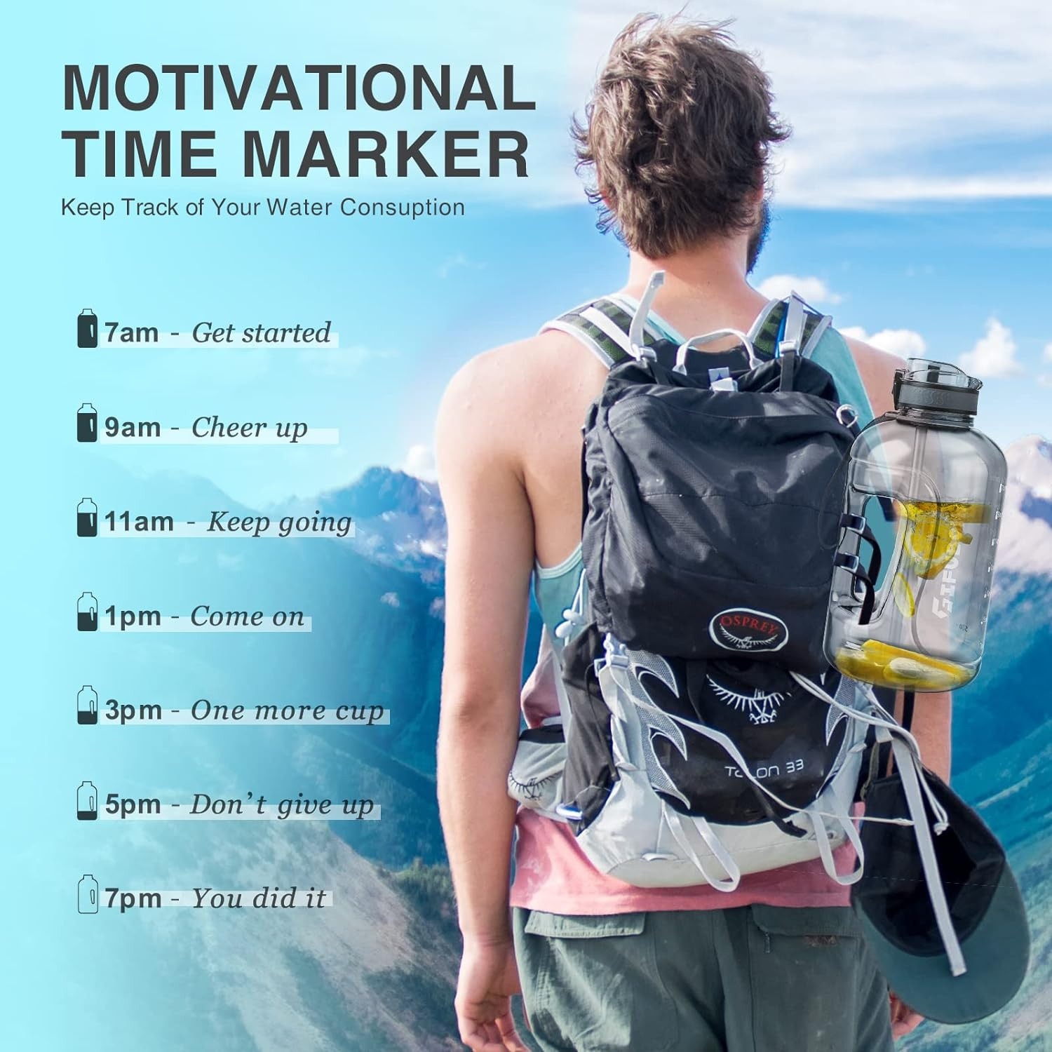 3L Goal Large Water Bottle with Handle BPA Free Leakproof Motivational Big Sport — image 5