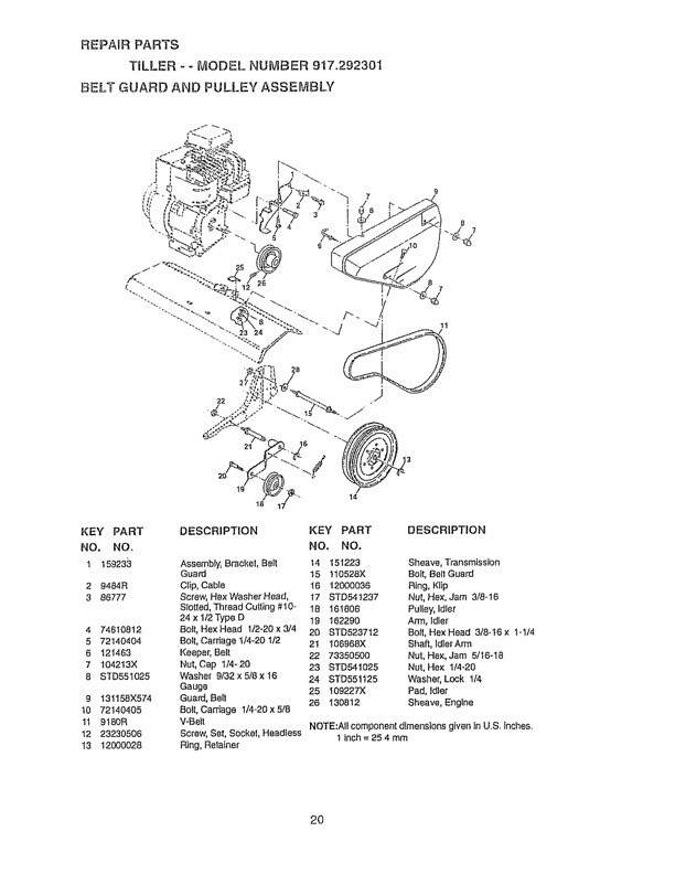 Craftsman Rear Tine Tiller 17 5 5hp Model 917 293301 Owners Manual