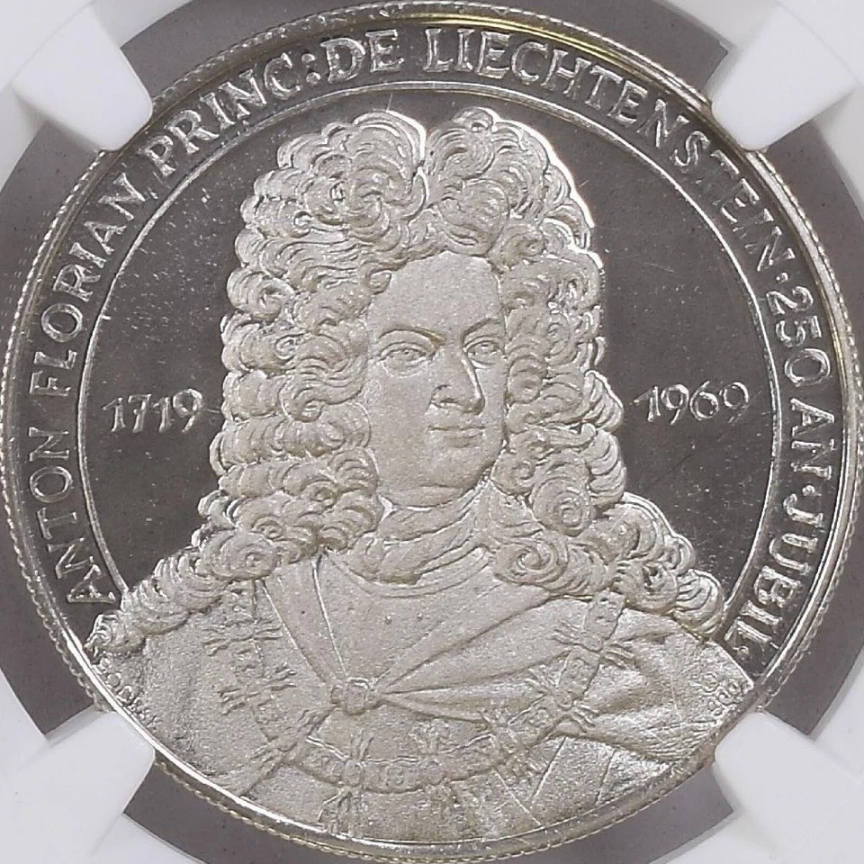 LIECHTENSTEIN. 1969, Medal, Silver - NGC PF68 - Top Pop 🥇 Anton Florian - Image 3 of 4