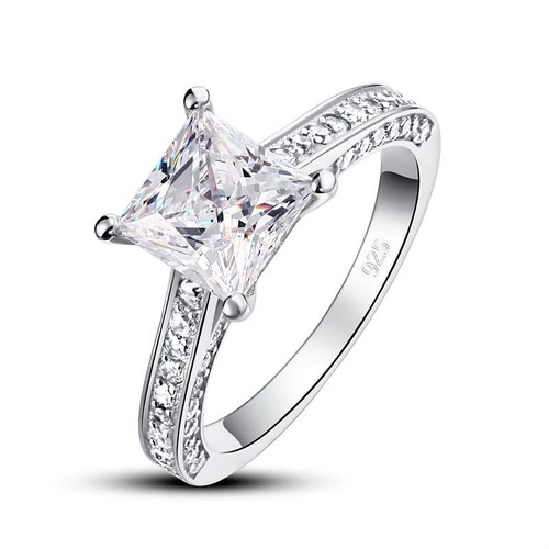 1.8 CT Simulated Princess Cut Engagement Ring Bridal Set Promise Ring Silver - Afbeelding 4 van 4