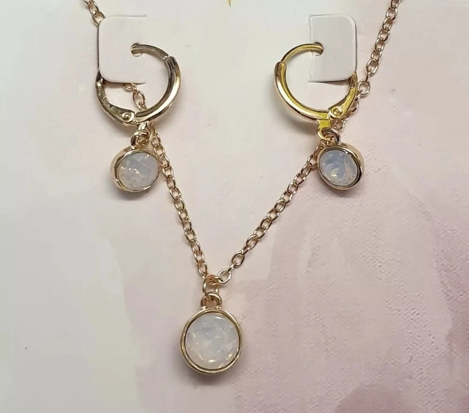 George Womens Gold Pink Drop Gem Necklace & Earrings Jewellery Set REF CD6 - Image 4 of 4