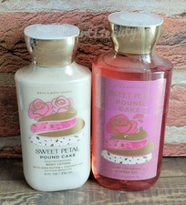 bath and body works sweet petal pound cake shower gel and body lotion