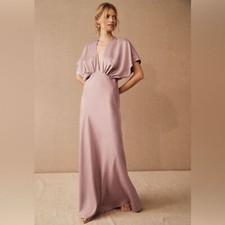 BHLDN Leila Deep-V Flutter-Sleeve Satin A-Line Gown 8 Prom Wedding Bridesmaid
