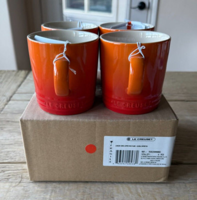 Le Creuset Stoneware London 12 oz 350 ml Mugs Set of 4 Flame Orange NEW