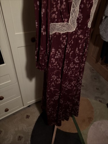 PER UNA Petite Burgundy Print Lace Trim Long Sleeve Long Dress Size 14 NEW - Picture 7 of 12