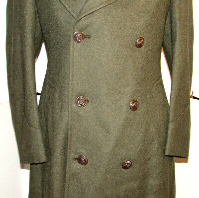 MEN'S VINTAGE US ARMY VIETNAM WAR M-1960 WOOL KERSEY DOUBLE-BREASTED  OVERCOAT 36