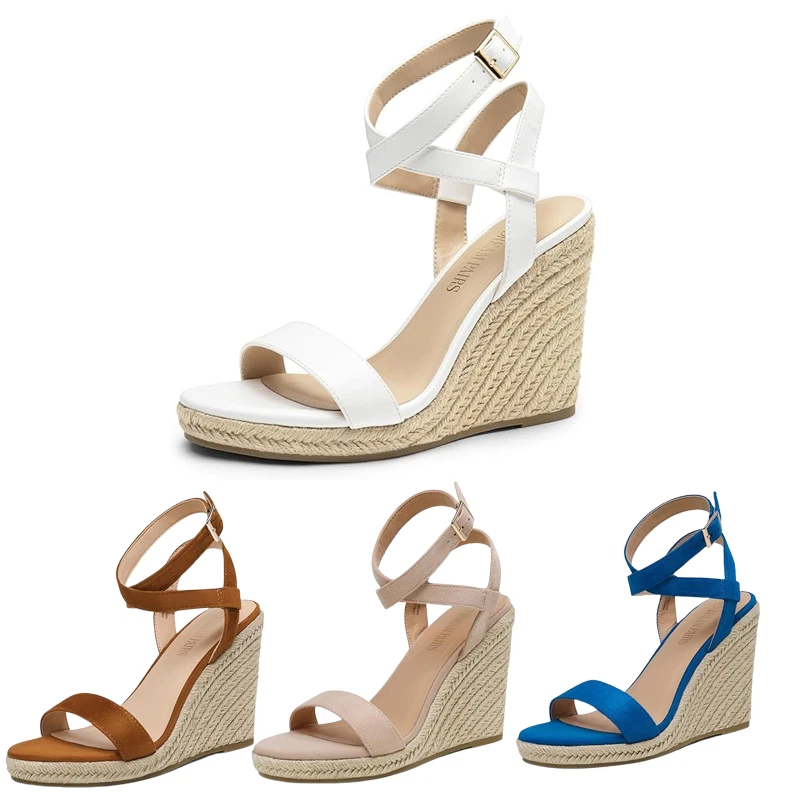 Women Ankle Strap Open Toe Casual Wedge Sandals Espadrilles Dress Shoes