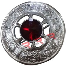 New Ladies Brooch Highland Scottish Brand AAR Kilt Fly Plaid Peach Stone Size 2"