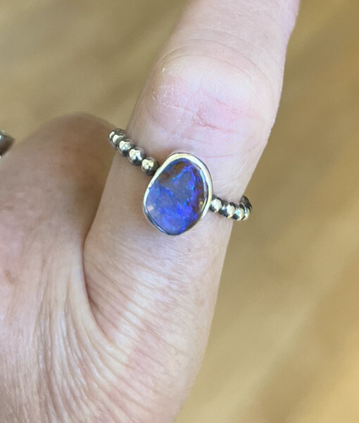 Australian Solid Boulder Opal Bezel Set Ring - Si… - image 7