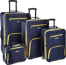 Rockland 4 Piece Upright Luggage Set Expandable Softside 28" 24" 20" 14" Navy