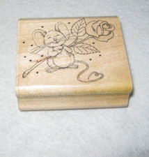 Penny Rose- Rubber Stamp - Mouse with Rose - Dated 1992 - Medium Size