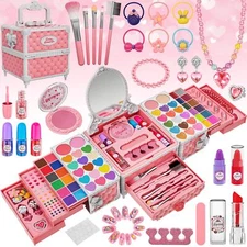 99 Pcs Kids Makeup Kit for Girls Princess Toys Real Washable Cosmetics Set wi...
