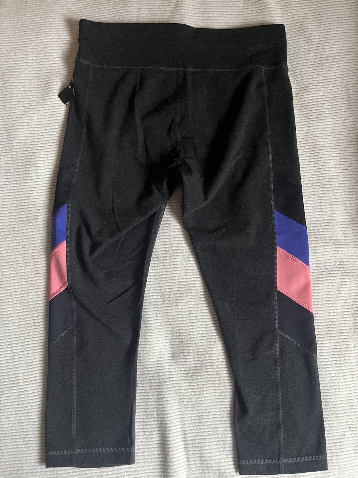 NUOVI leggings FILA Performance Sport Running Mid Rise Crop taglia M rosa righe blu