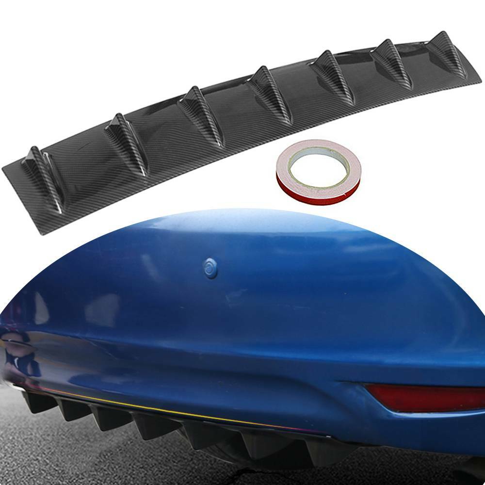 Universal Carbon Black Rear Bumper Lip Diffuser Shark Fin Car Back ...