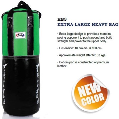 HB3 FAIRTEX SANDBAG 3FT GREEN//BLACK HEAVY BAG EXTRA LARGE UNFILLED