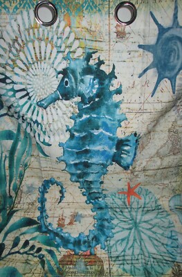 Coastal Core Kitchen Curtains 40x28  NWT Coral Seahorse Octopus Anhope 2 pc Set