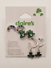 Claires 3 Pairs St Patrick's Day Earrings Lucky Shamrock