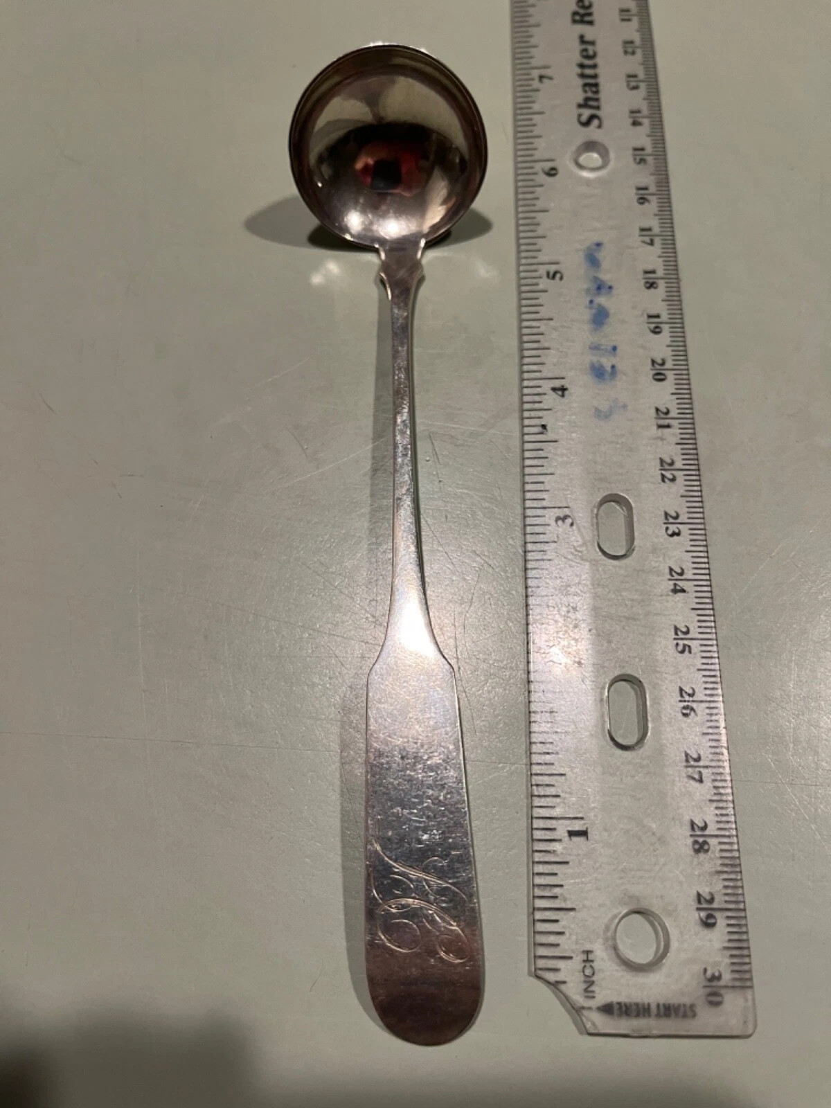 D C1810 Farmington CT N Olmstead coin silver 6” sauce ladle
