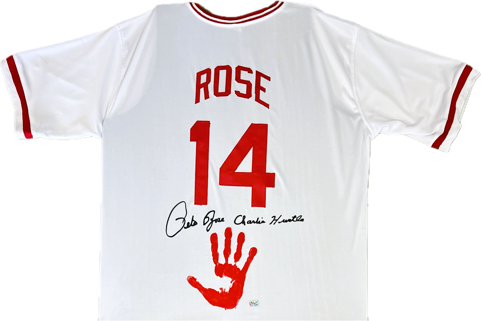 Pete Rose Autographed Signed and Handprint White Jersey Exclusive Hologram 