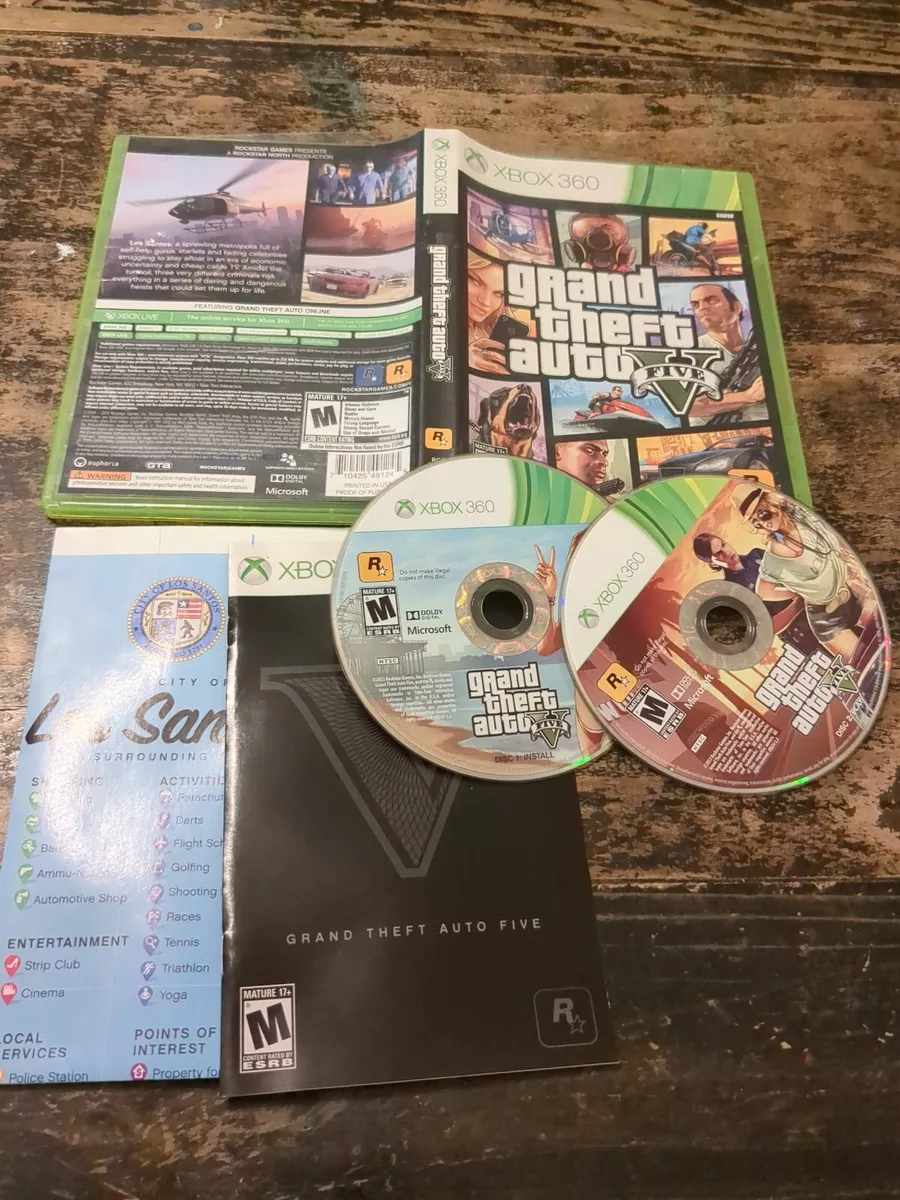 GTA GRAND THEFT AUTO V 5 MICROSOFT XBOX 360 GAME COMPLETE w/MANUAL & MAP  Tested