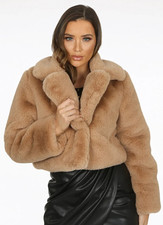 B/new Exclusive Thick Fluffy Faux Fur Caramel Cropped Jacket Coat ***sold-out***