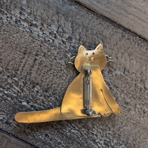 Messing Kätzchen Katze Brosche Anstecknadel - Bild 2 von 4