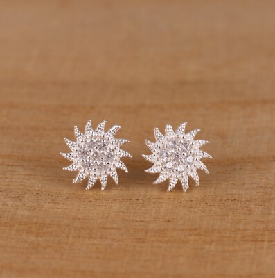 Massive 925 Sterling Silber Sonne Ohrstecker mit Zirkonia Geschenk verpackt