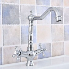 Polished Chrome Swivel Kitchen Sink Bathroom Basin Mixer Tap Double Handle