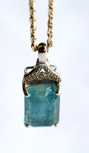 925 Sterling Silver Aquamarine Pendant Necklace – Oval Coin, Mermaid Ocean Theme, 17.5 Inch Singapore Chain