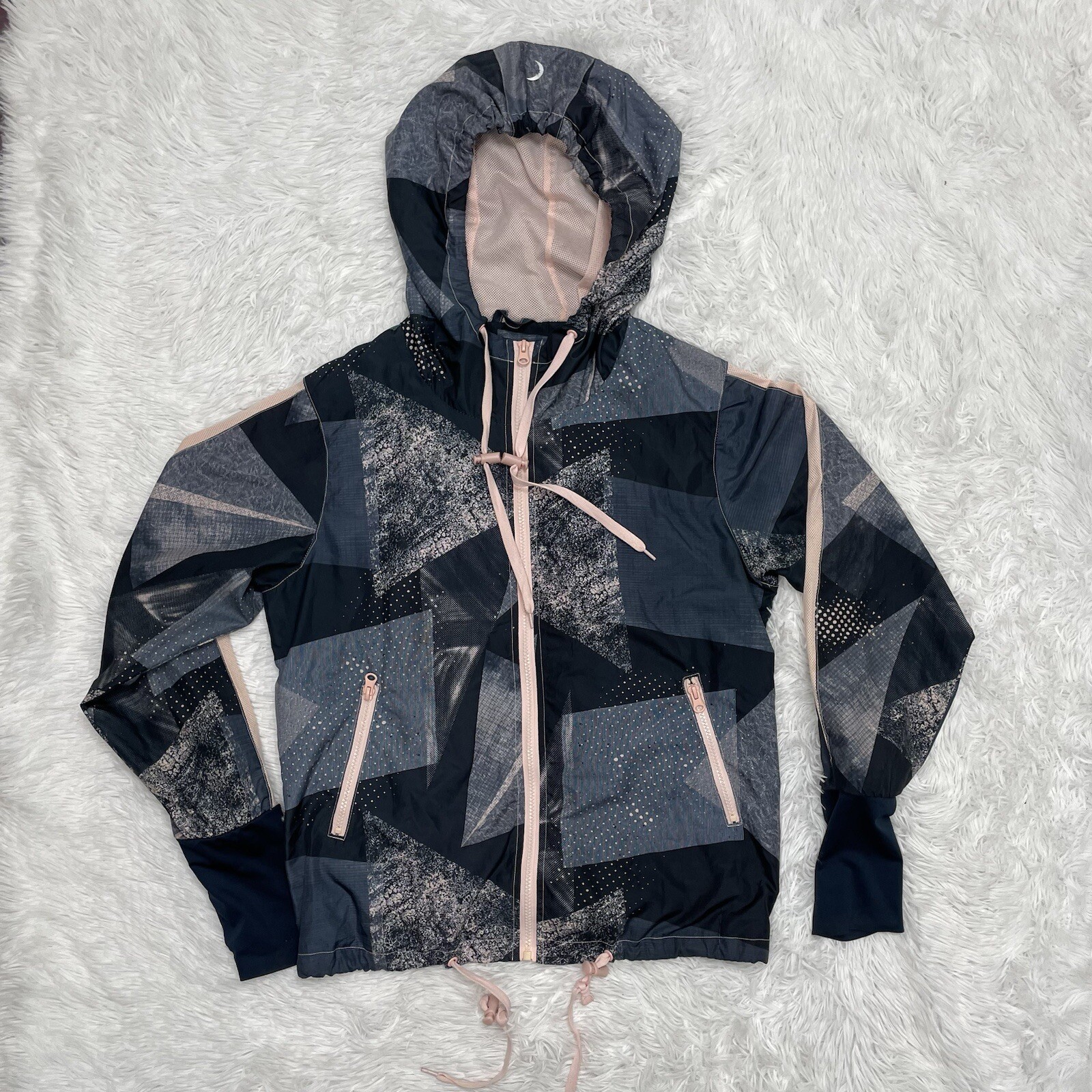 Zyia Active Women’s Windbreaker Jacket Size Medium M Full Zip Hoodie Lined Print
