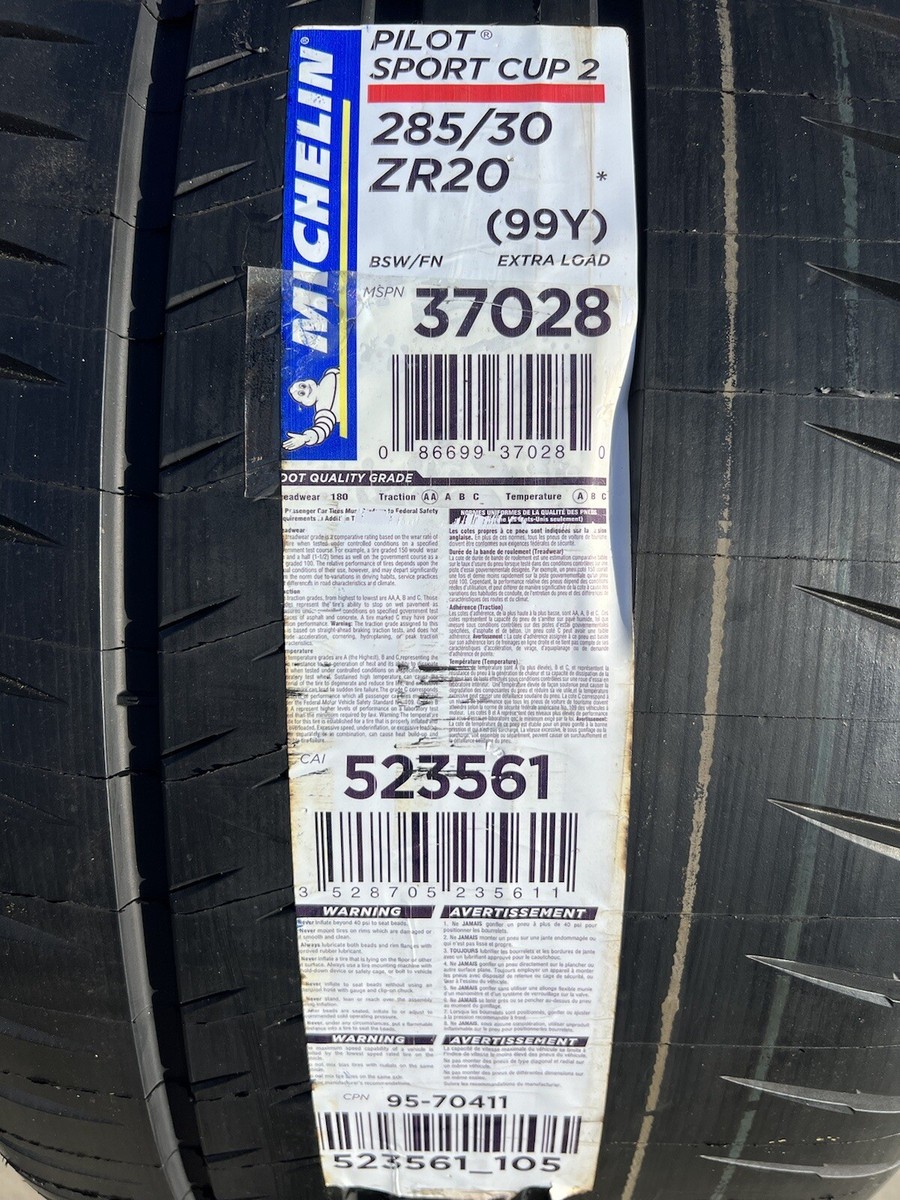 ONE BRAND NEW 285/30ZR20 (99Y) Michelin Pilot Sport Cup 2 Tire