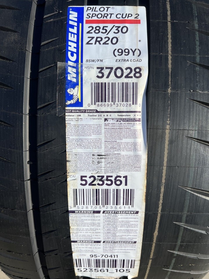 ONE BRAND NEW 285/30ZR20 (99Y) Michelin Pilot Sport Cup 2 Tire 2853020 ...