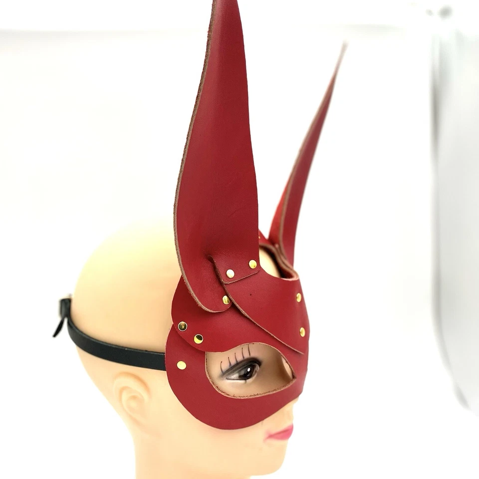 Real Leather Bunny Face Mask Cosplay Custom Red  Made In The USA   - Image 2 of 4