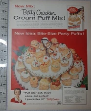 1957 Betty Crocker Vintage Print Ad Cream Puff Mix Dessert Party Recipe Baking