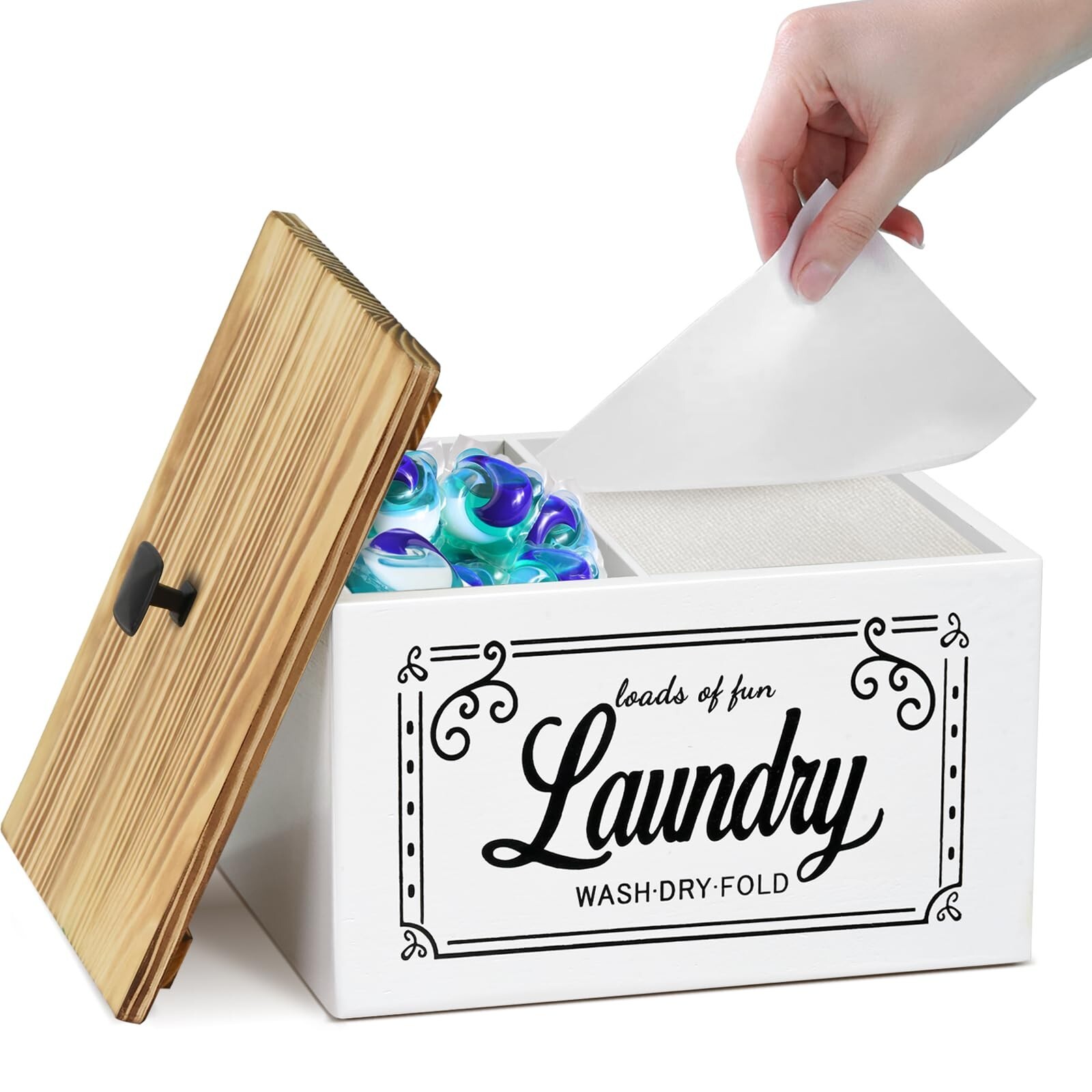 Dryer Sheet Container for Laundry Room Organization and Storage, Wood Laundry...