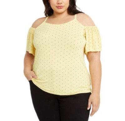 INC Womens Plus 3X Ditsy Dot Cold Shoulder Ruffle Sleeve Top NWT AE46