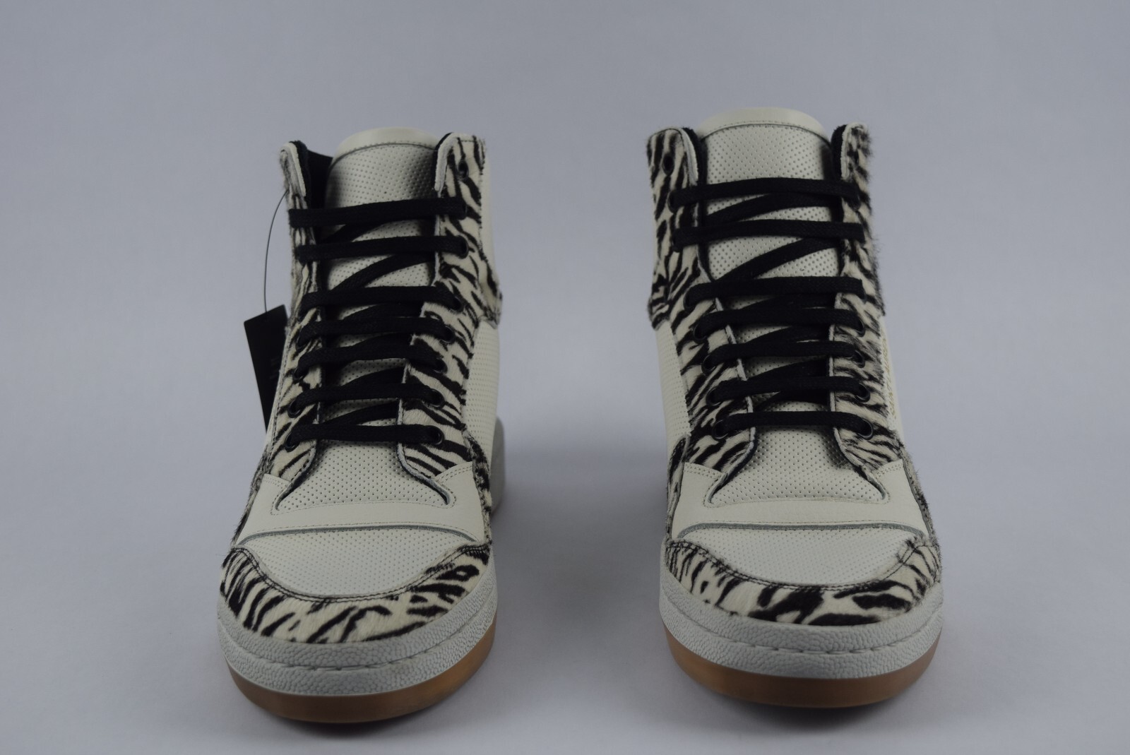 Sneakers uomo nuove con scatola YSL Saint Laurent SL24 Mid Top pony ziger pelle 40 5 bianche