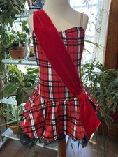 Algy Scottish Red/Black Plaid Leotard Dance Costume w/ Sleeves  Stockings C/Lg