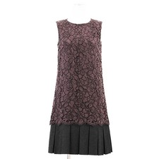 DOLCE&GABBANA N/S Dress Floral-lace Melton pleats Women Size 36 Burgundy Gray