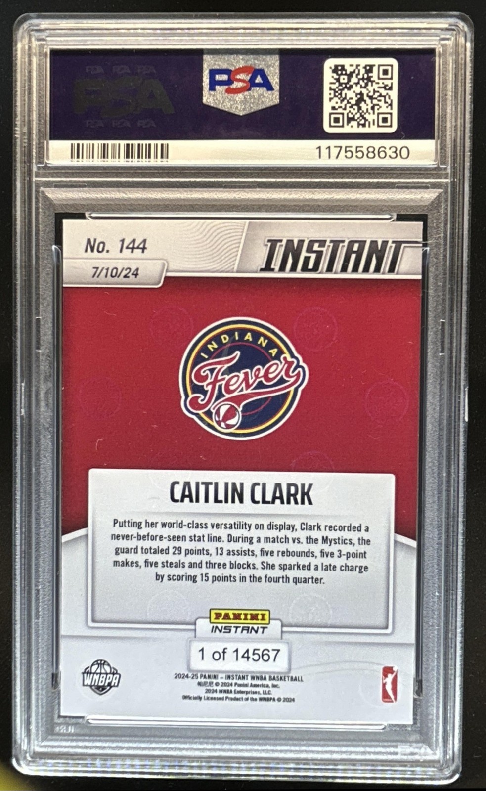 2024-25 Panini Instant WNBA Caitlin Clark RC Rookie #144 Fever PSA 10 GEM MINT view 2