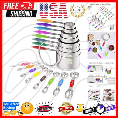 #ad Measuring Cups and Magnetic Measuring Spoons Set Stainless Steel 16 Piece Se... $36.79