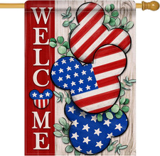 Welcome 4Th of July Stars Stripes Patriotic Decorative House Flag, American USA