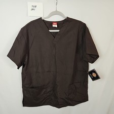 Dickies Brown 2 Pocket V-neck Short Sleeve Scrub Top Unisex Size L