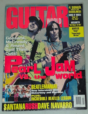 Vintage GUITAR World Magazine 1994 Feb Pearl Jam Beatles Rush Dave Navarro GNR